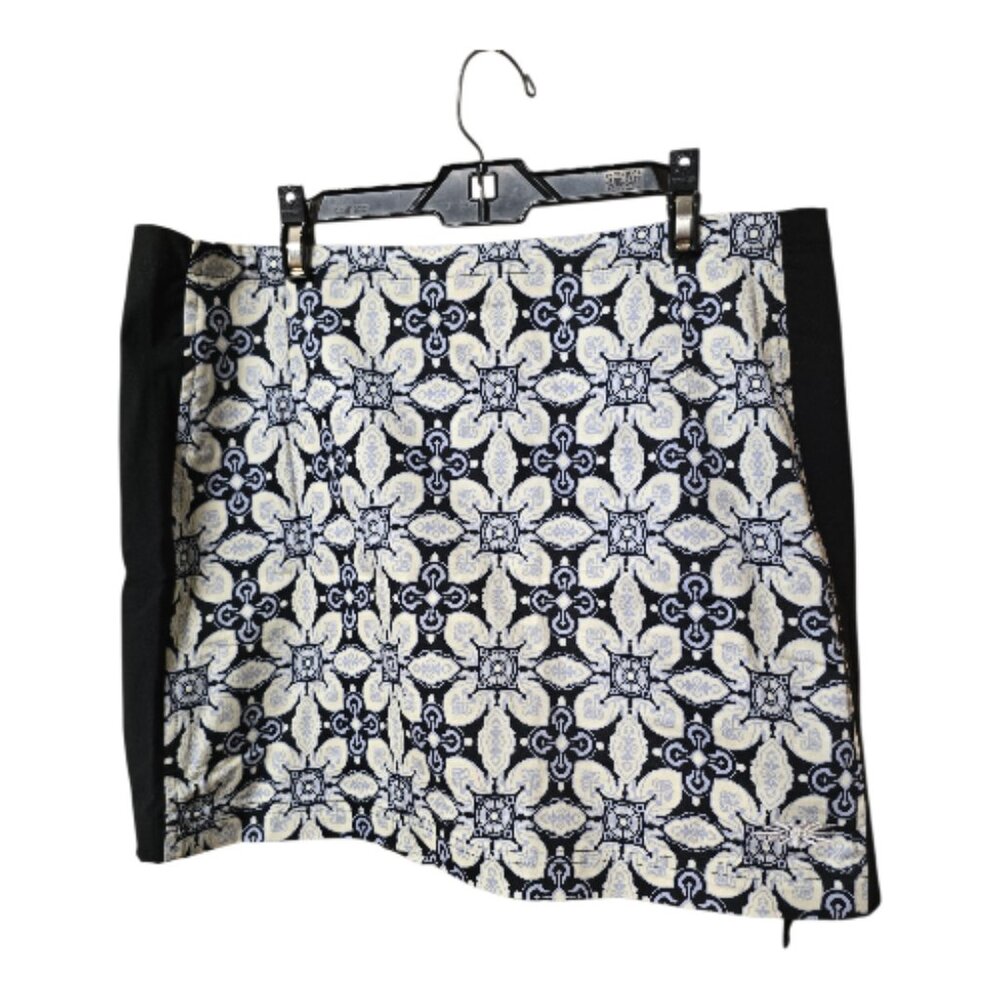 Skhoop Navy & White Patterned A-Line Skirt with Black Side Panels